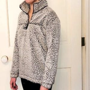 Cozy White/Gray Quarter Zip Jacket